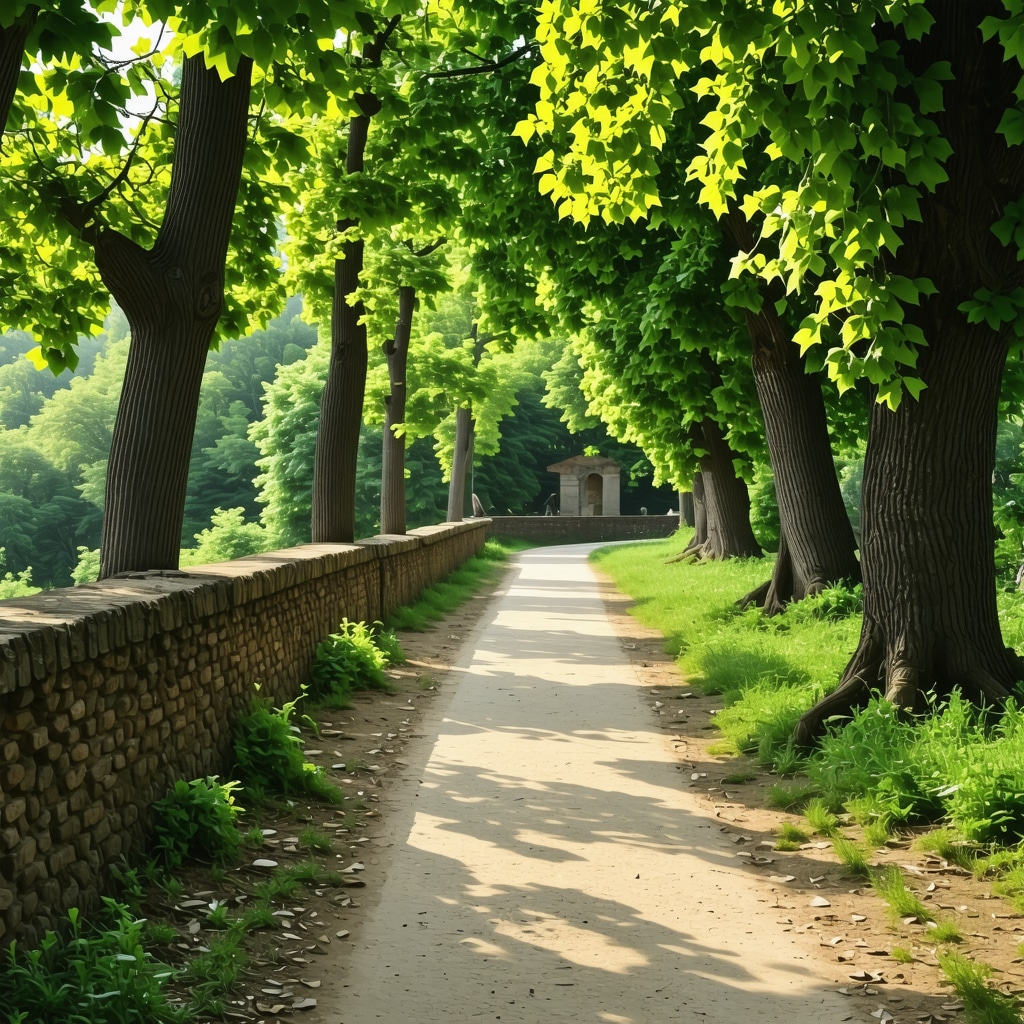 Walking trail in Palas area showing green nature and ancient ruins in Iaşi