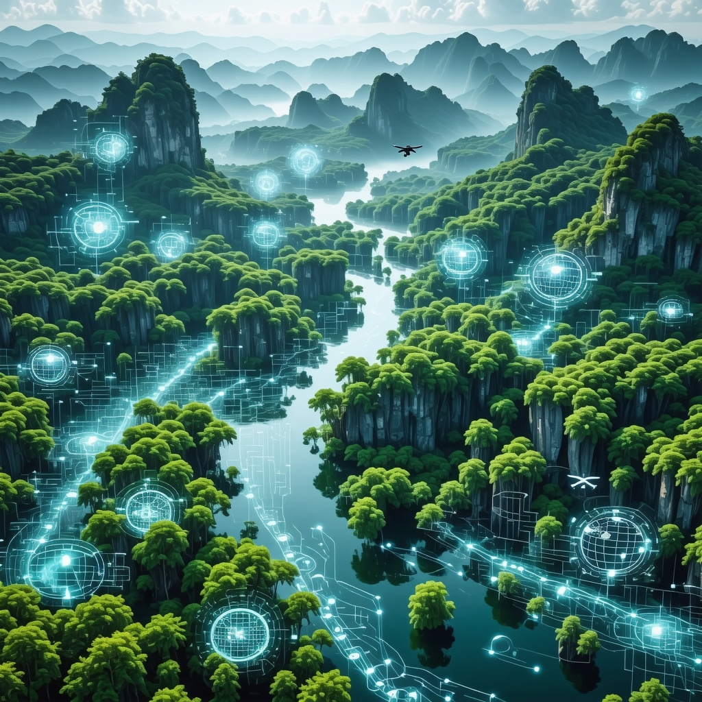 Aerial image of Đerdap National Park with environmental data overlays and community collaboration