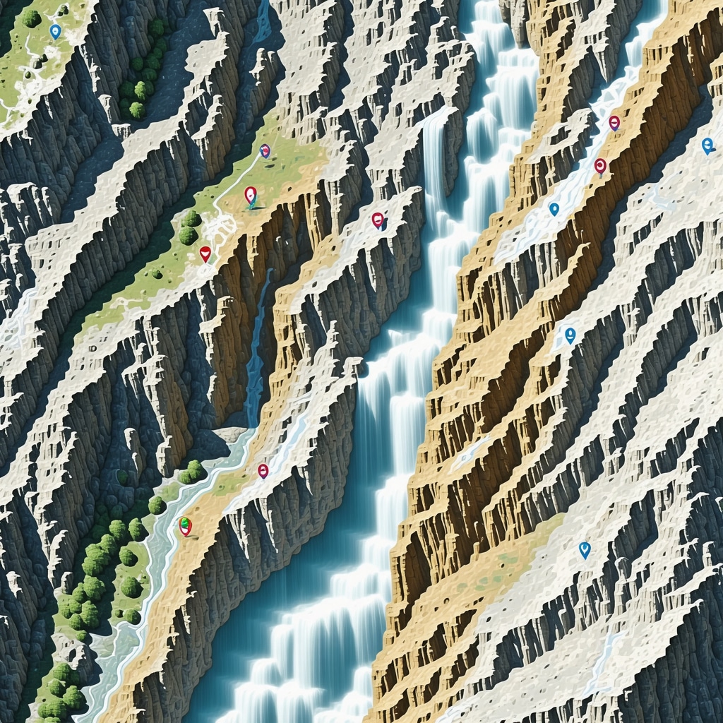 Satellite map of Jajce waterfalls showing hydrogeological sensors and GPS tracking for eco-tourism management