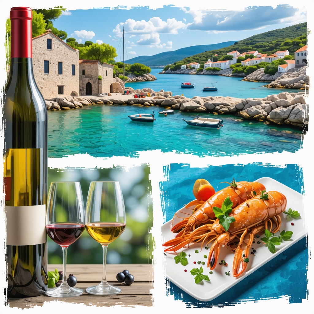 Collage of sustainable tourism, local food, and outdoor sports on Korčula Island