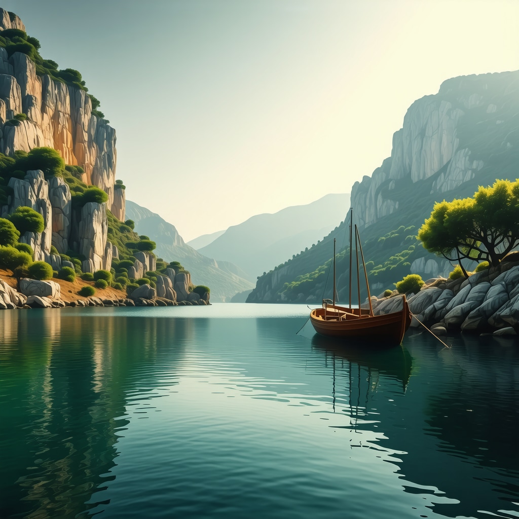 Serene hidden cove in Kotor Bay with turquoise waters and lush cliffs during golden hour
