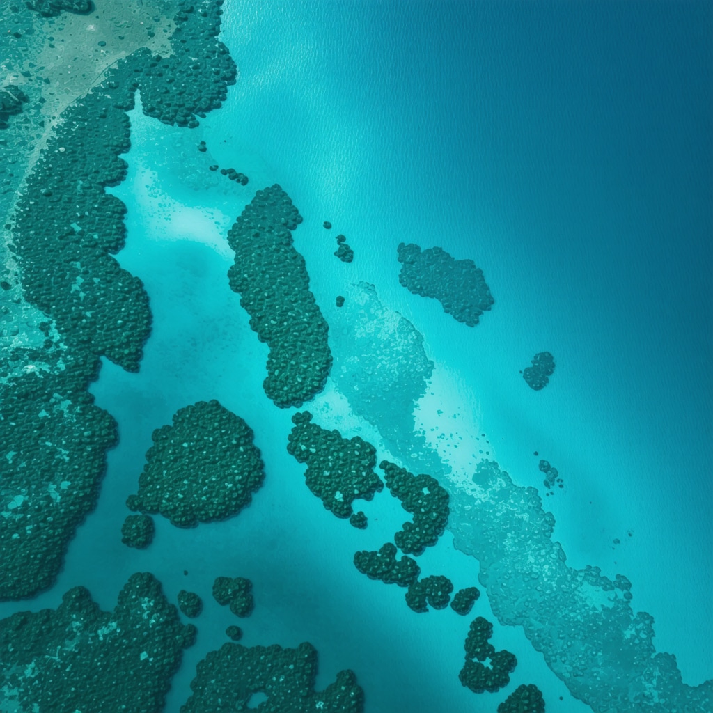 Aerial image of Ksamil coastline featuring drones and digital maps highlighting biodiversity and historical sites