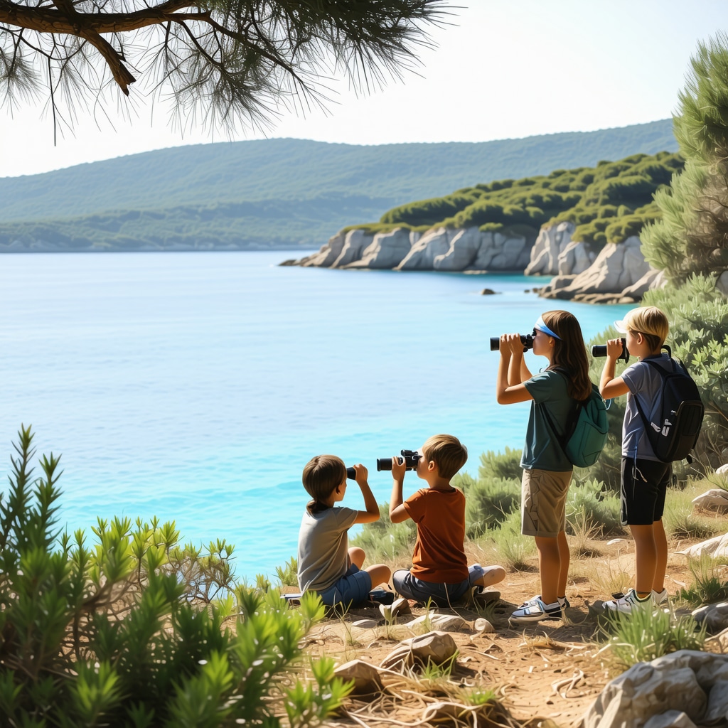 Ksamil sahilinde doğa yürüyüşü yapan, kuş gözlemi ve doğa fotoğrafçılığı yapan aileler