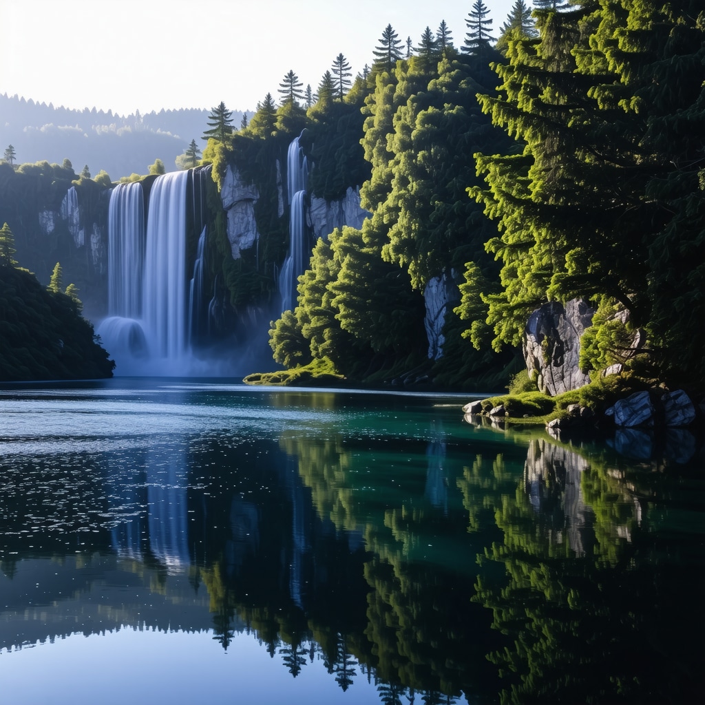Plitvička Lakes national park at dawn with mist and smooth flowing water in long exposure