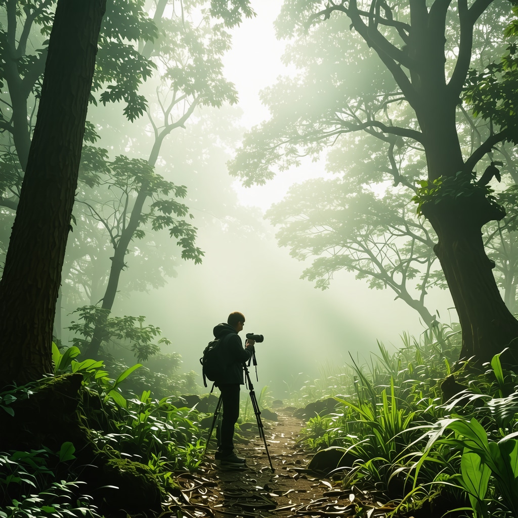 Photographer capturing misty Longoz Forest in Kırklareli during early morning