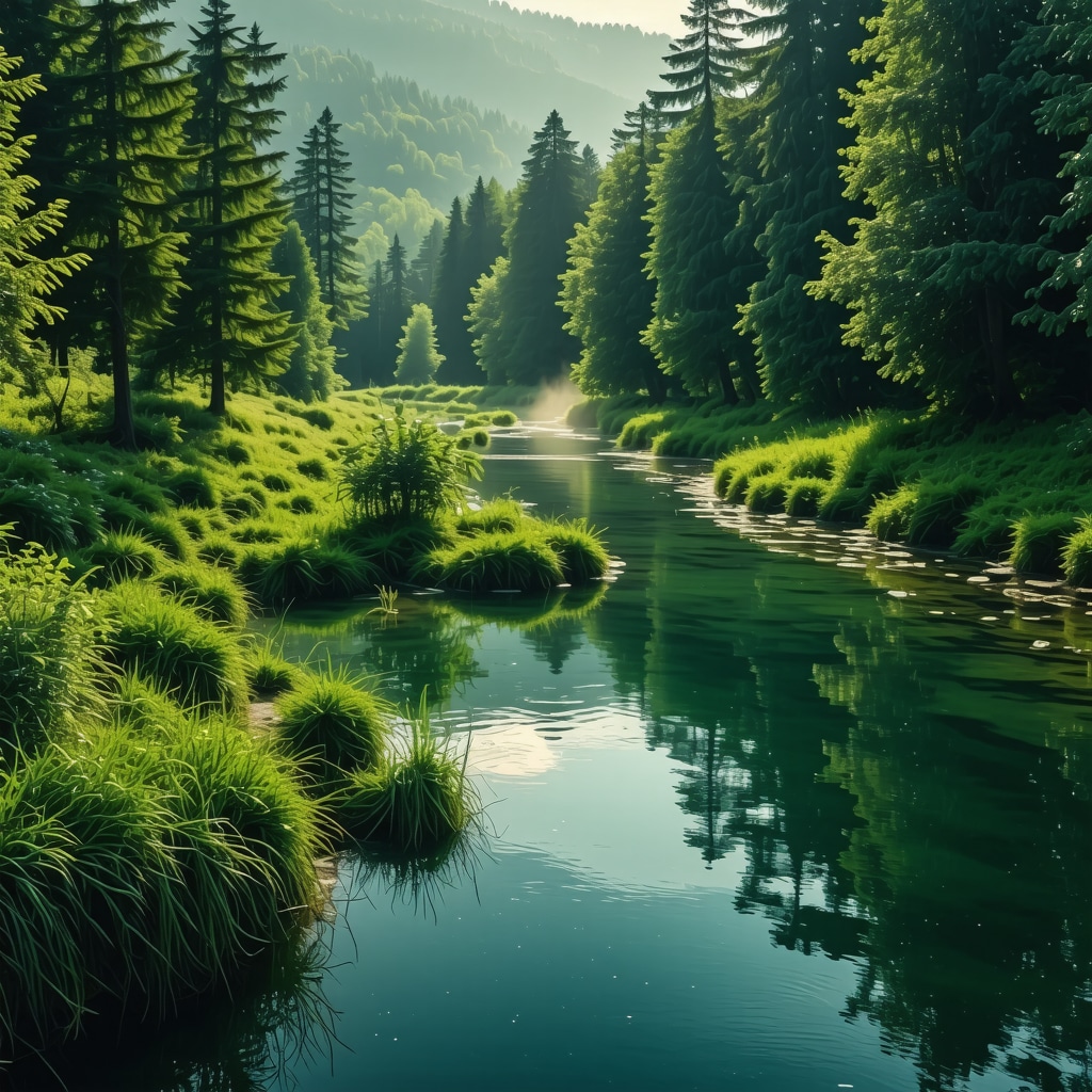 Drone image showing Vrelo Bosne natural park with greenery, springs, trails, and morning mist