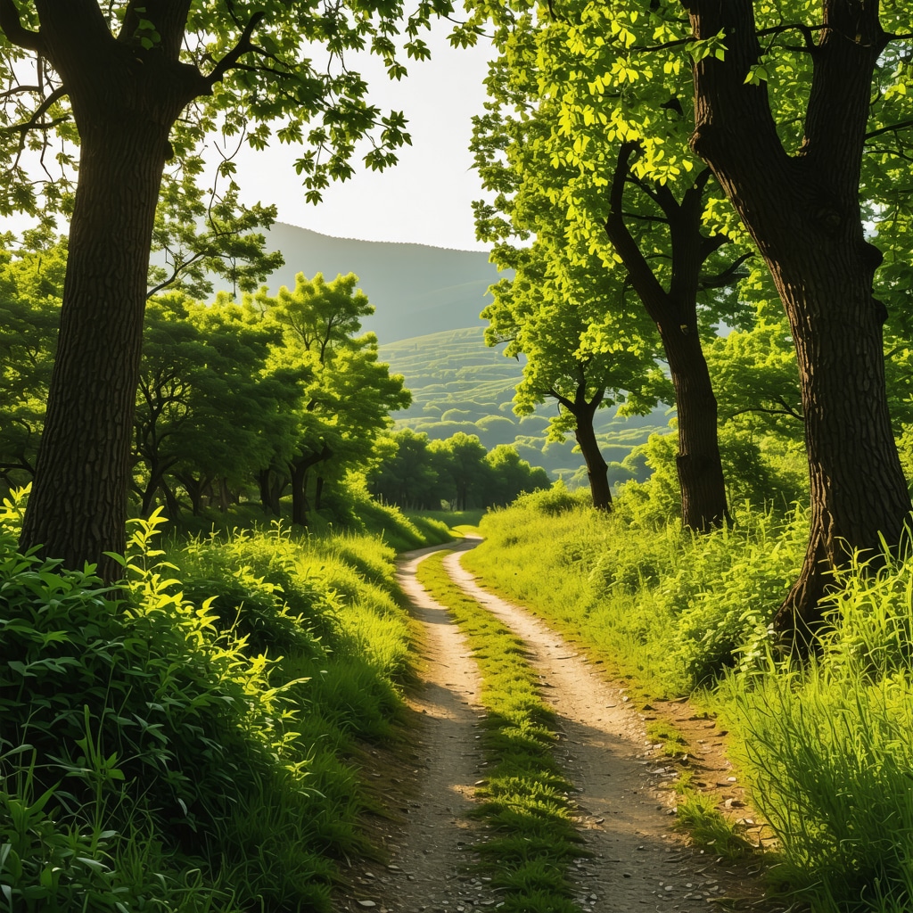 Hiking trail in Prishtine with greenery and historical ruins in the morning light