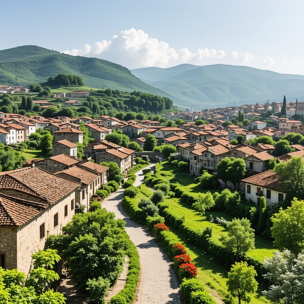 Panoramic view of Prizren city featuring historic Ottoman buildings and surrounding nature trails representing sustainable tourism