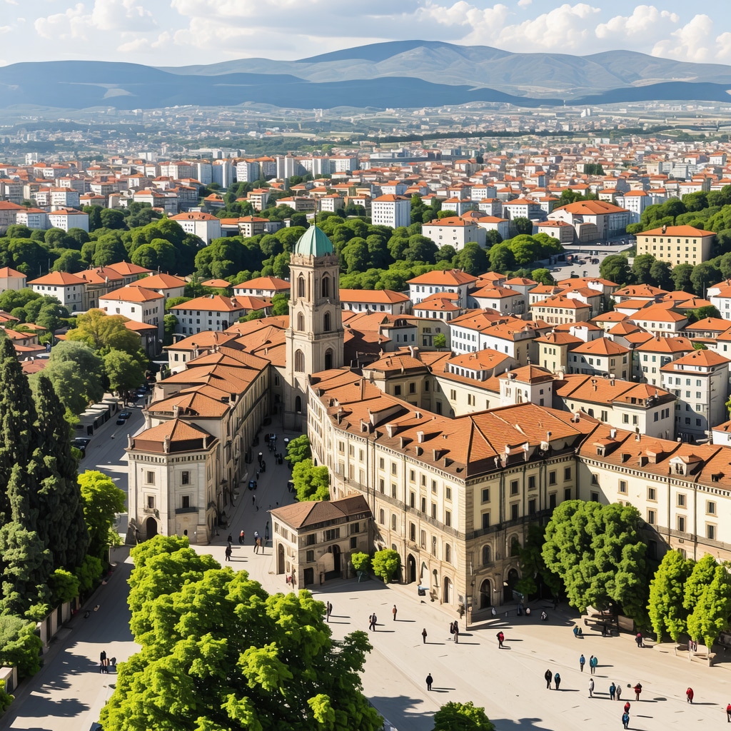 Panoramic Sarajevo cityscape with augmented reality and sustainable tourism elements