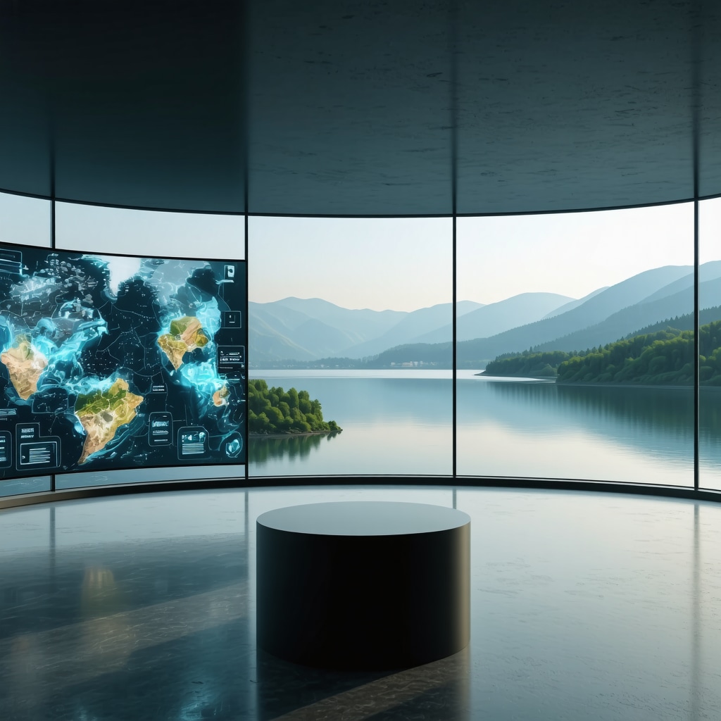 Interactive digital maps and data analytics screens for managing tourism at Struga Lake surrounded by natural scenery