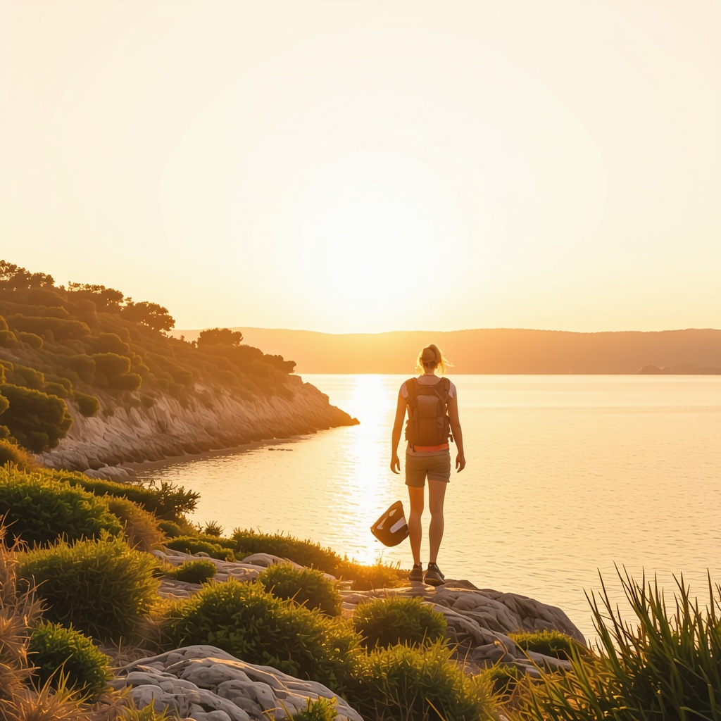 Sunrise view of Biograd na Moru coastline featuring marine biodiversity and forest trails with outdoor activities
