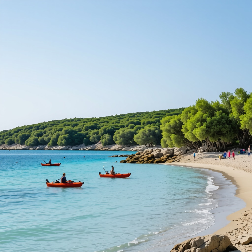 Tourists enjoying sustainable eco-friendly coastal activities in Mamaia with clear sea and green nature