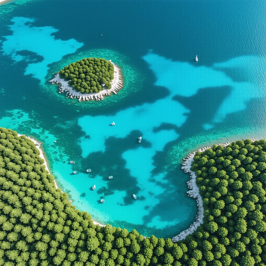 Aerial view of Lastovo Island with clear turquoise waters and green forests highlighting eco-tourism activities