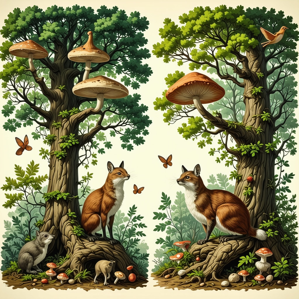 Illustration of symbiotic relationships among trees, fungi, birds, and mammals in Biogradska Forest