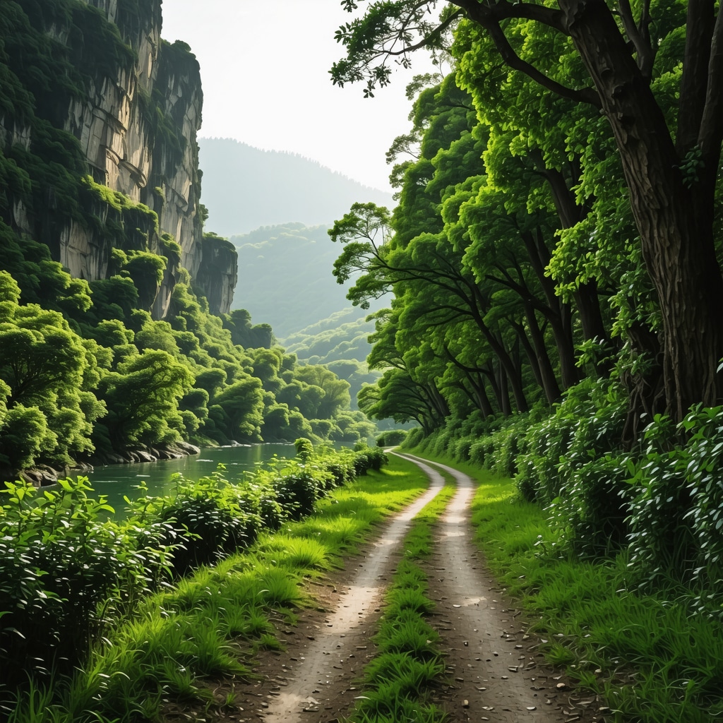 A peaceful hiking trail in Tara National Park surrounded by green forest and cliffs with a river visible