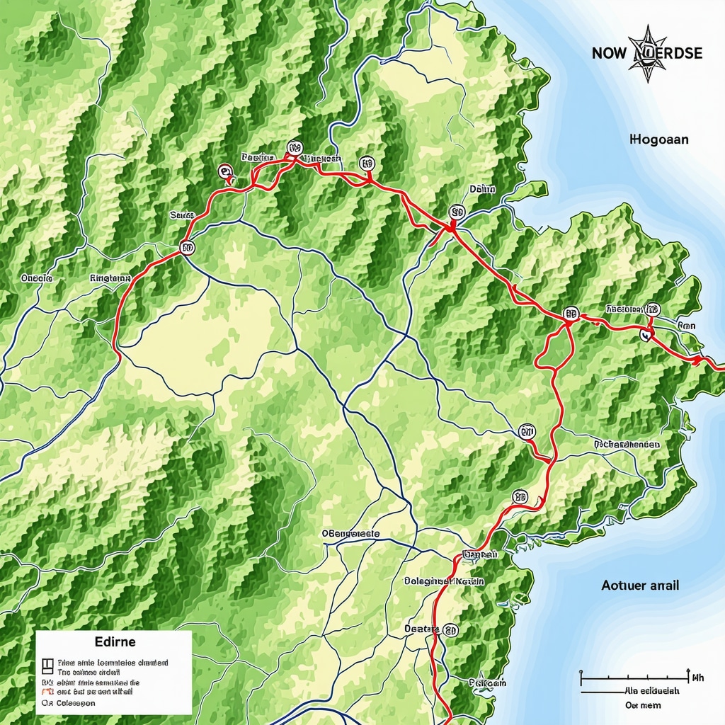 Topographic map displaying microclimate zones, habitats, and walking trails in Edirne's natural areas