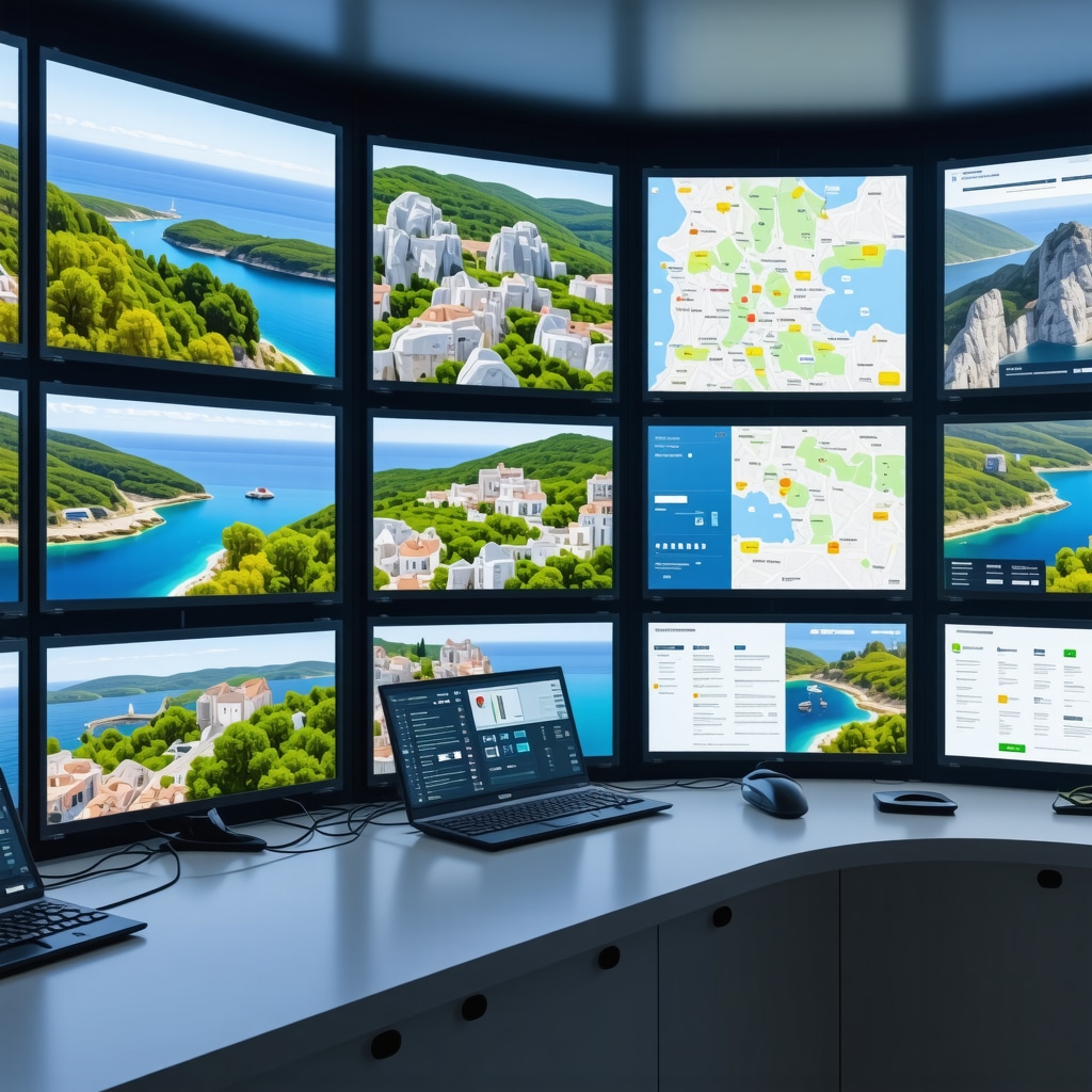 Real-time environmental monitoring screens displaying Ulcinj nature parks and historical sites for smart tourism management