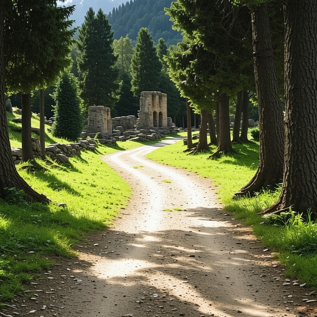 Hiking trail in Vitosha Mountain near Sofia showing greenery and ancient ruins