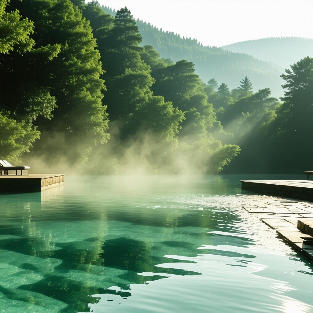 Thermal spa pool in Vrnjačka Banja surrounded by green forests and natural sunlight