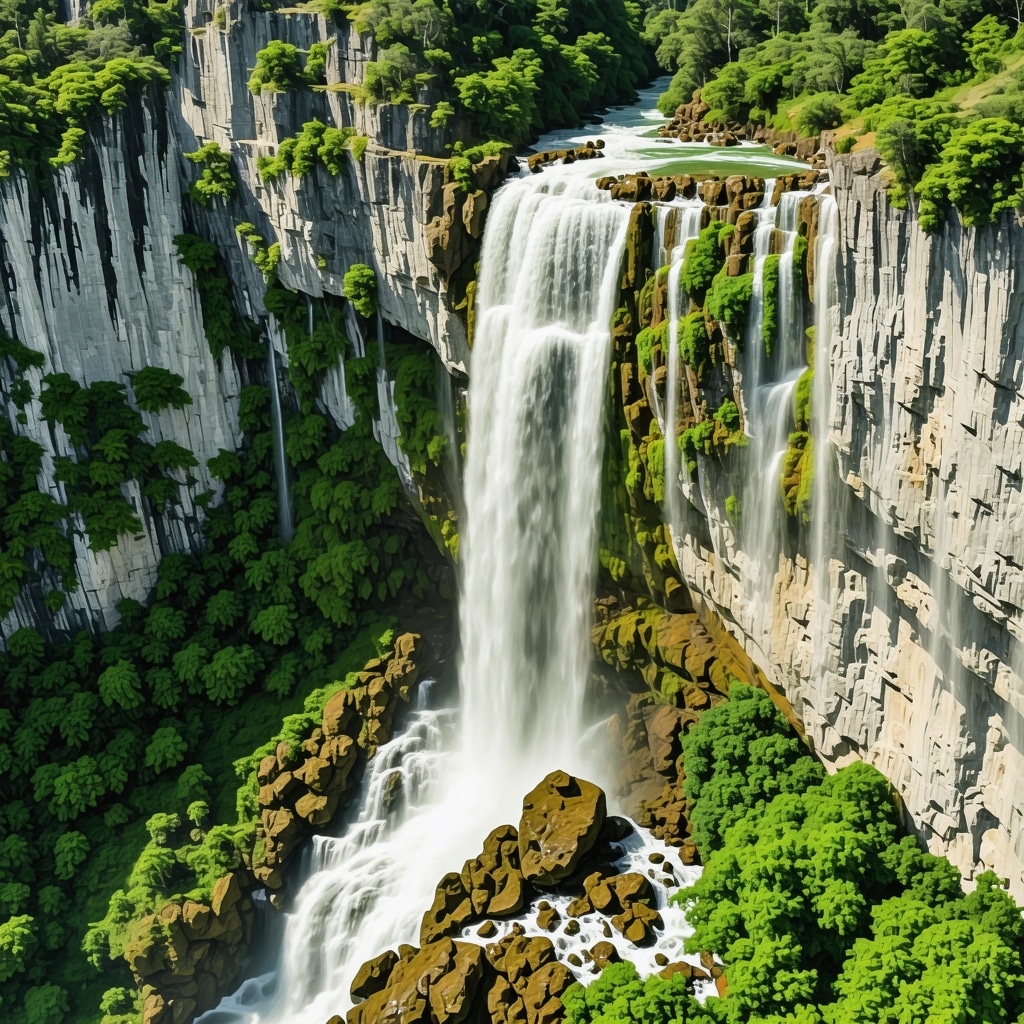 Aerial photograph of Blagay Waterfall with karstic limestone formations and clear water