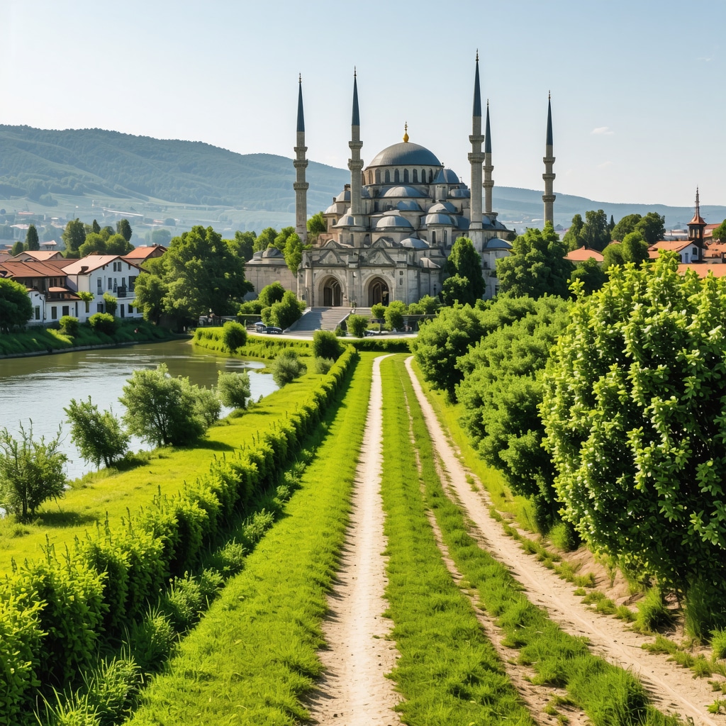 Selimiye Mosque in Edirne with augmented reality overlays and nature trails along Meriç river