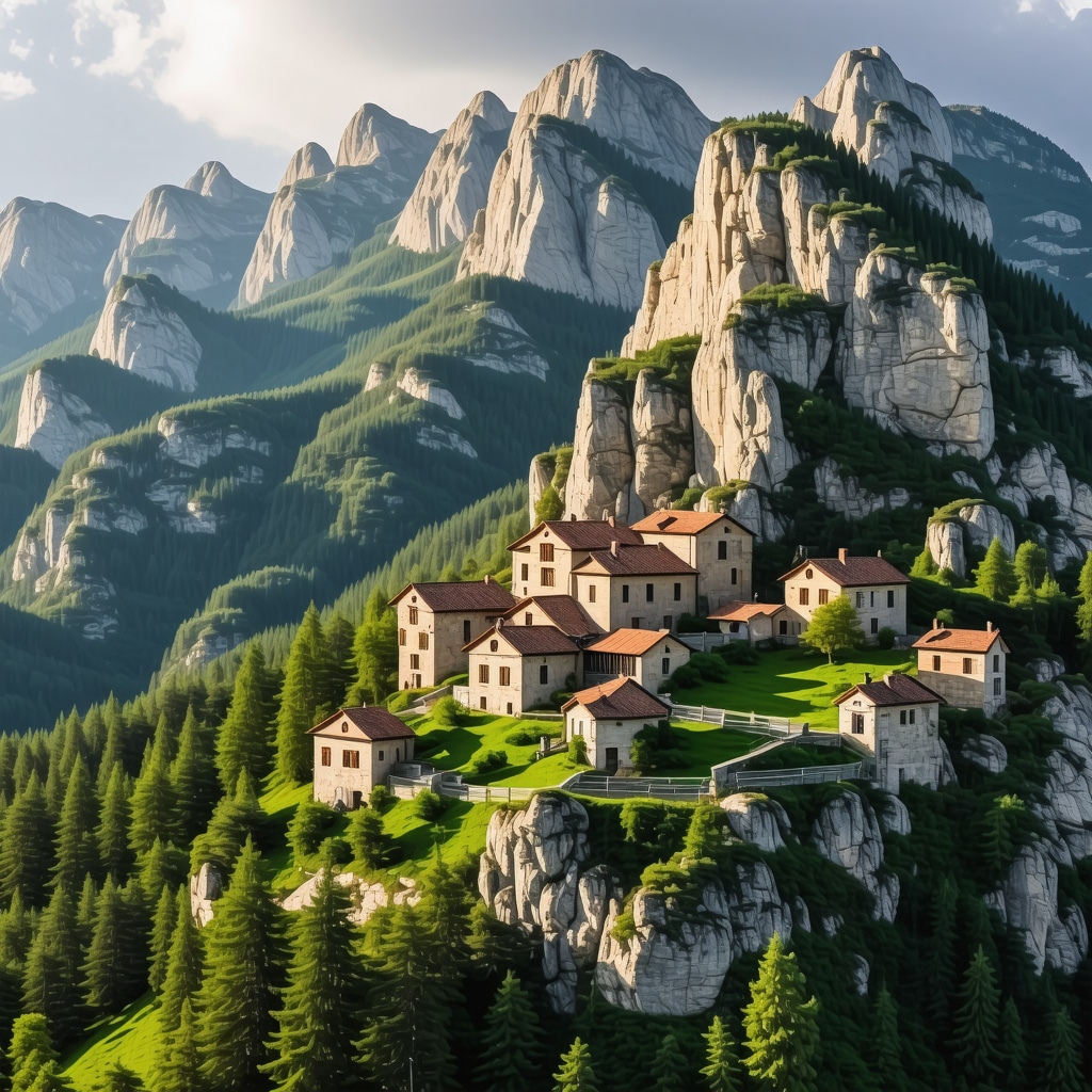 Scenic view of Balkan mountains and historic sites