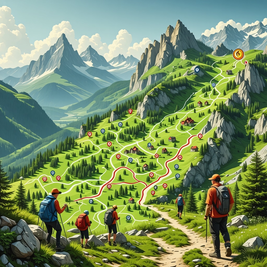 Digital map illustrating hiking trails and historical sites in Kruševo with augmented reality icons and local community involvement
