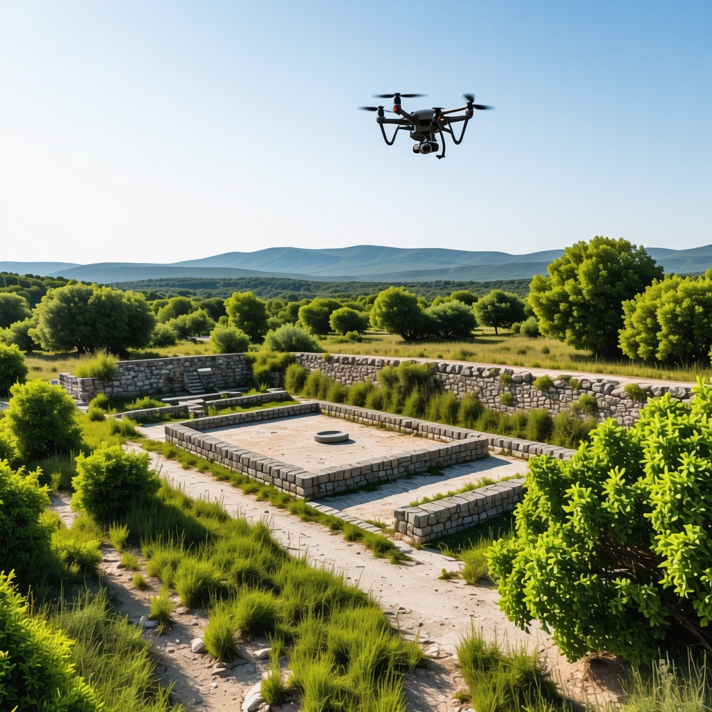 3D scanning and drone technology at archaeological site in Nin amidst natural landscape