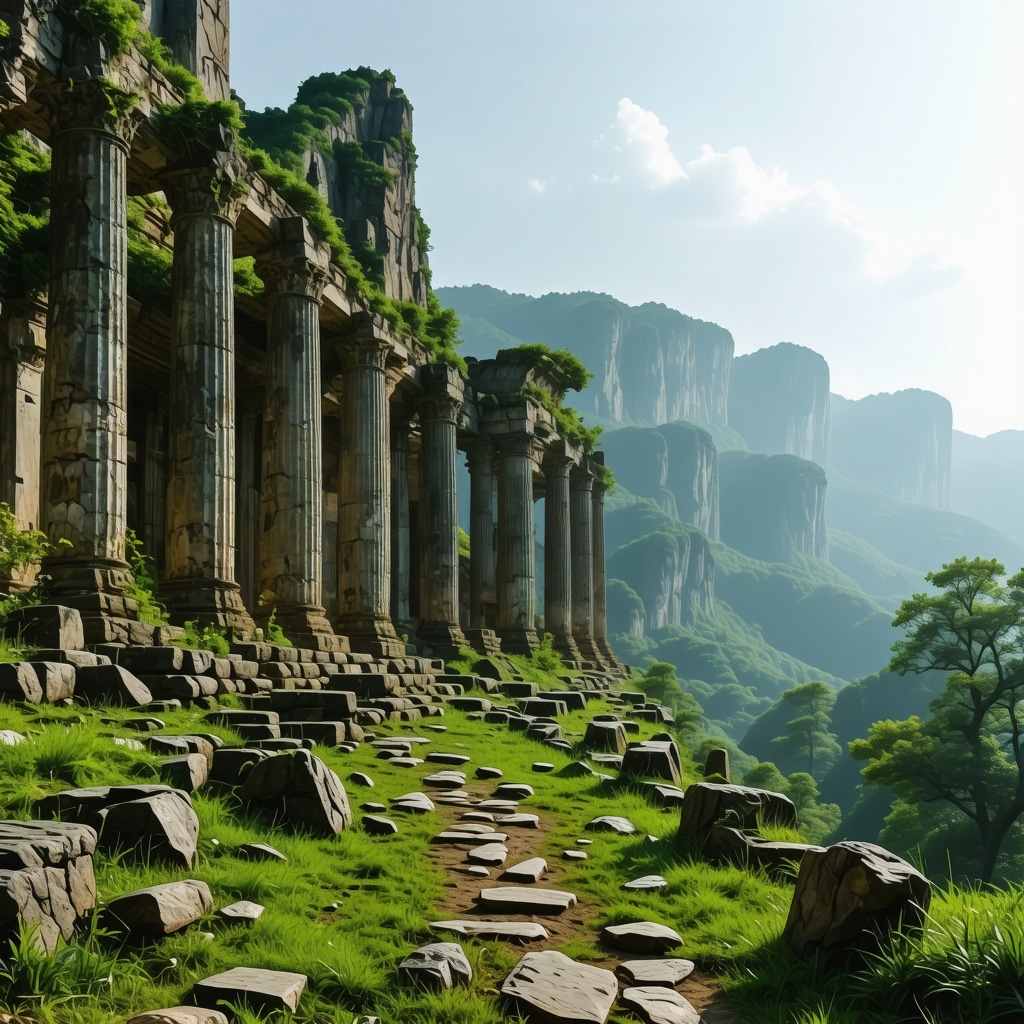 Harmony of nature and ancient historical site with lush greenery and ruins