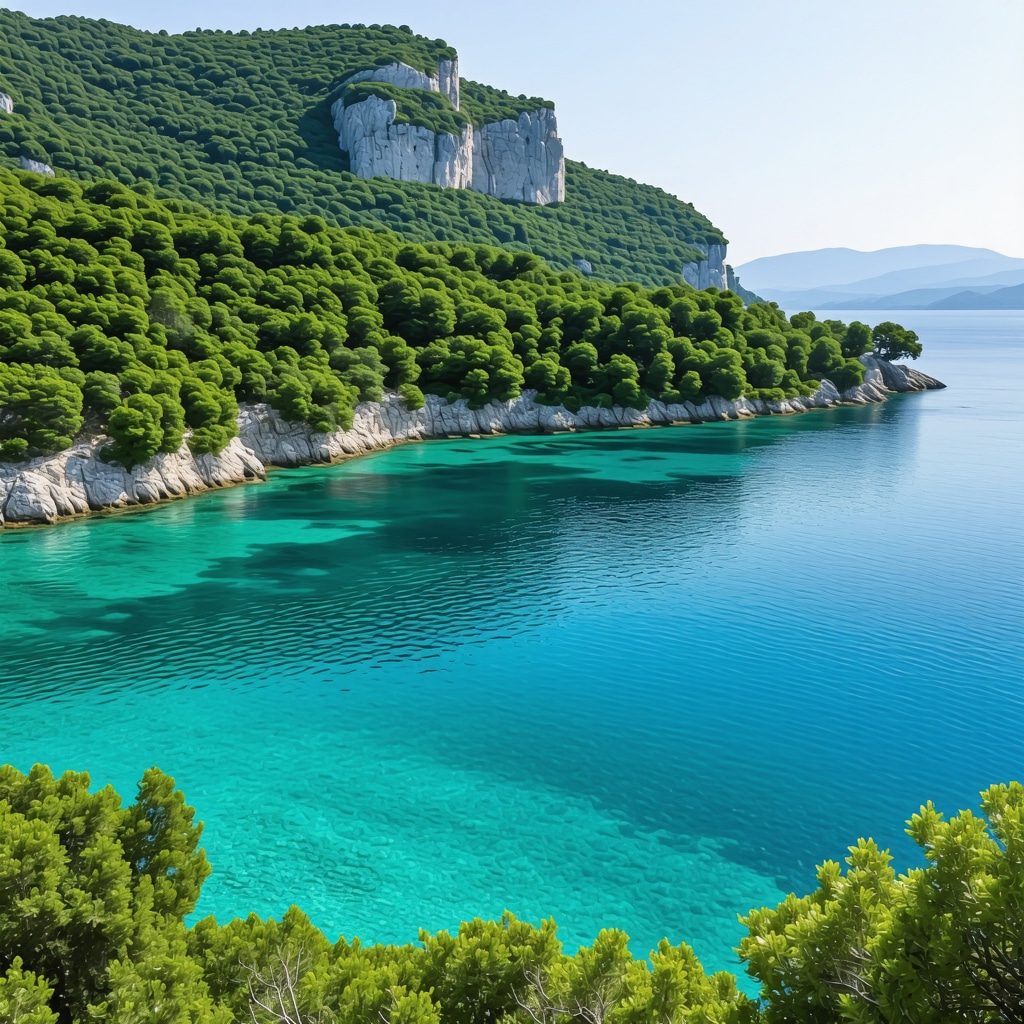 A drone capturing aerial footage of Mljet's lush nature and pristine waters.