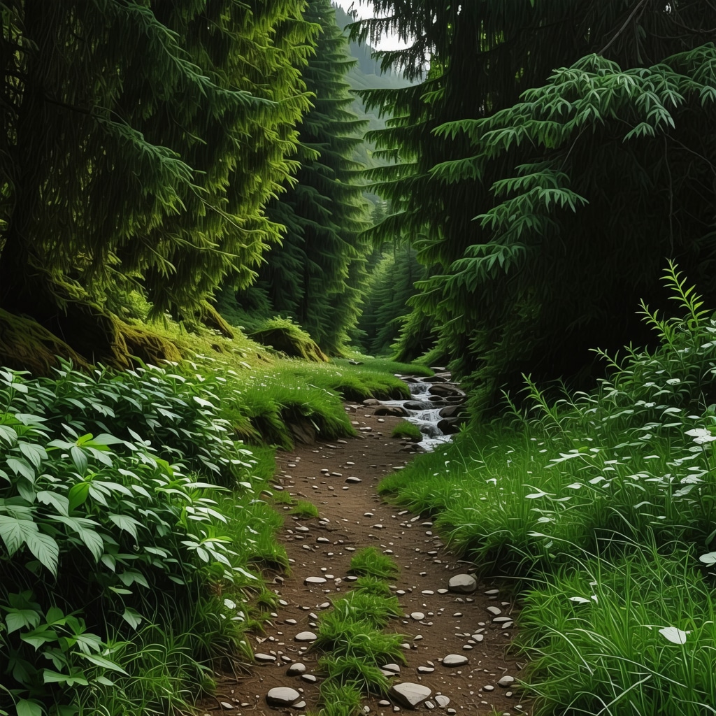 Hiking trail in Rugova Canyon with morning sunlight and green forest near Gjakova