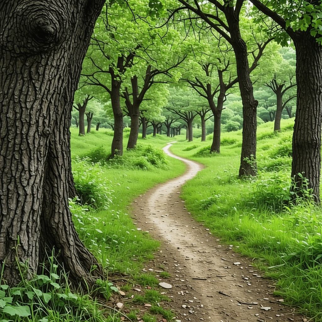 A scenic eco-friendly hiking trail surrounded by lush greenery in Karadag