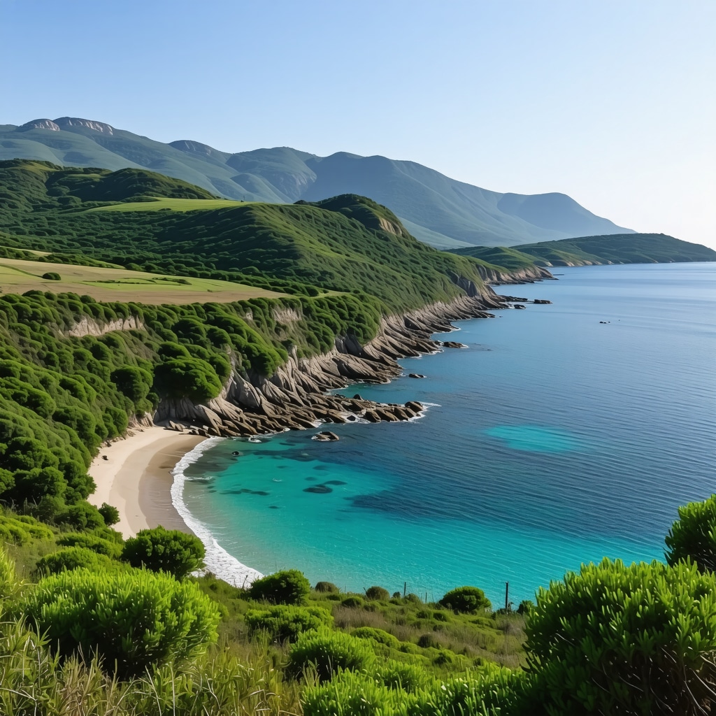 Panoramic view of Girit's lush landscape and coastline showing ecological balance.