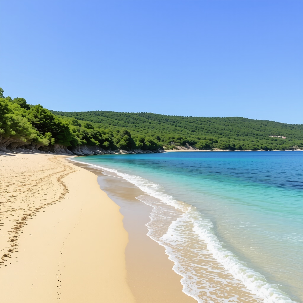 Golden Sands beach with golden sand and green forest in Bulgaria