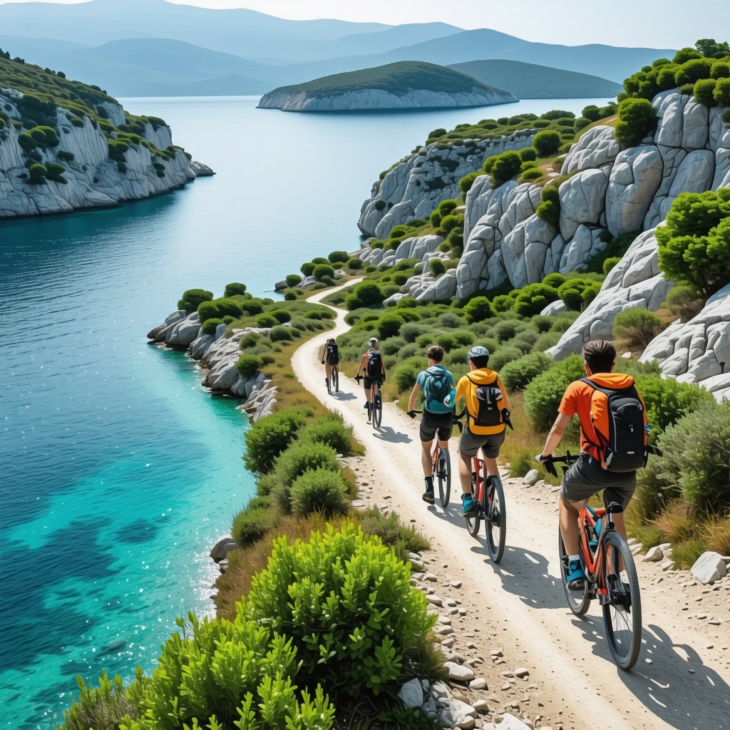 Halkidiki doğal sahilinde dijital harita ile işaretlenmiş yürüyüş ve bisiklet rotaları