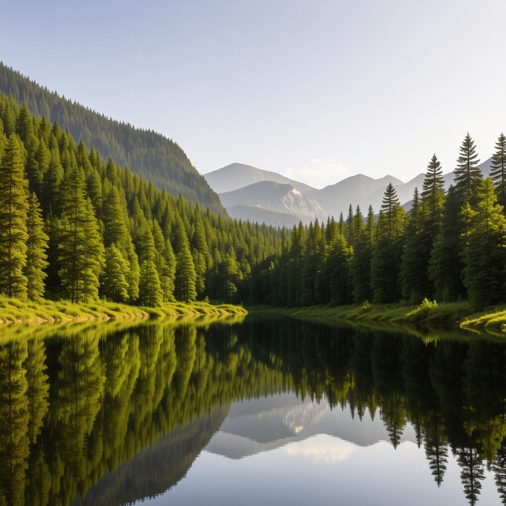 Beautiful natural landscape with forest and lake in Berat