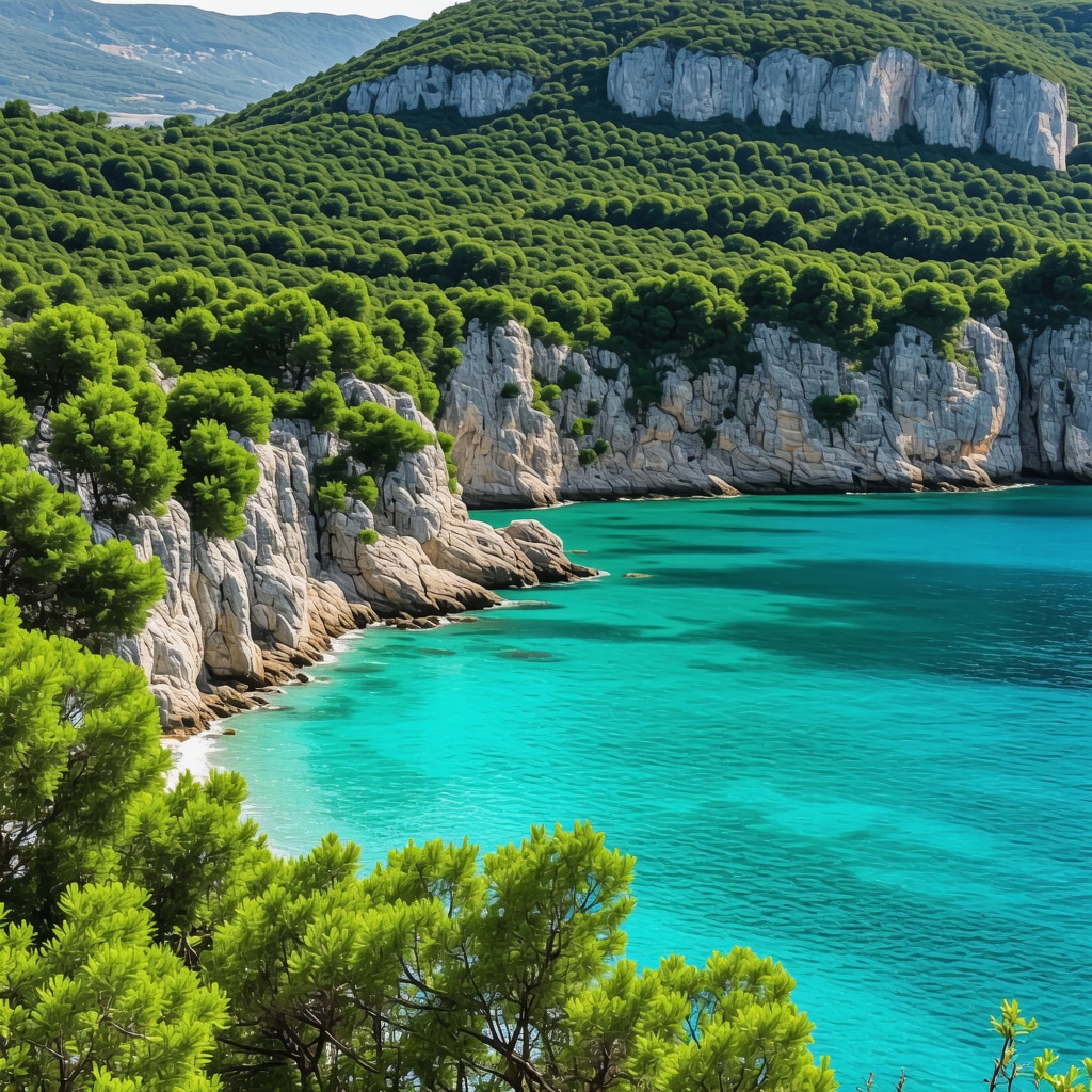 Beautiful coastal scenery of Herceg Novi with lush greenery and calm blue waters