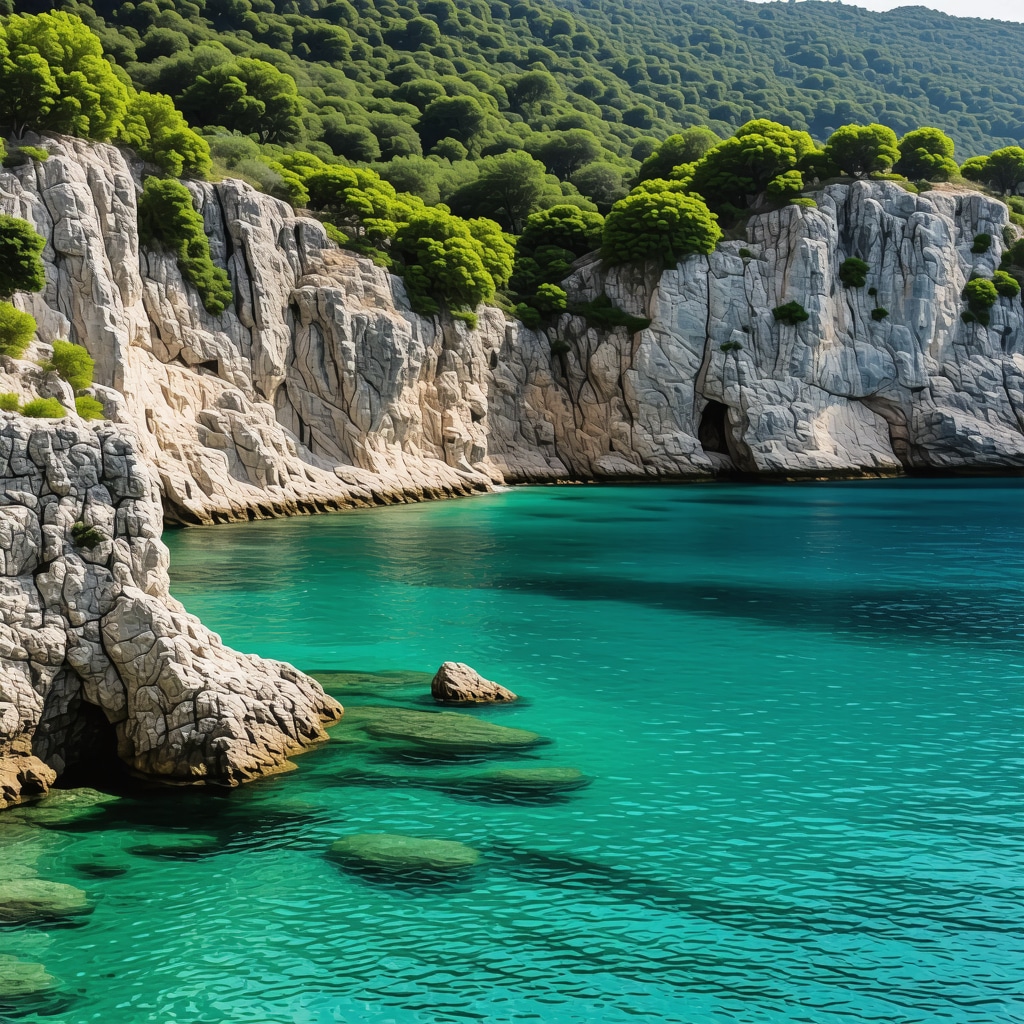 Peaceful hidden cove in Izmir with lush nature and calm waters
