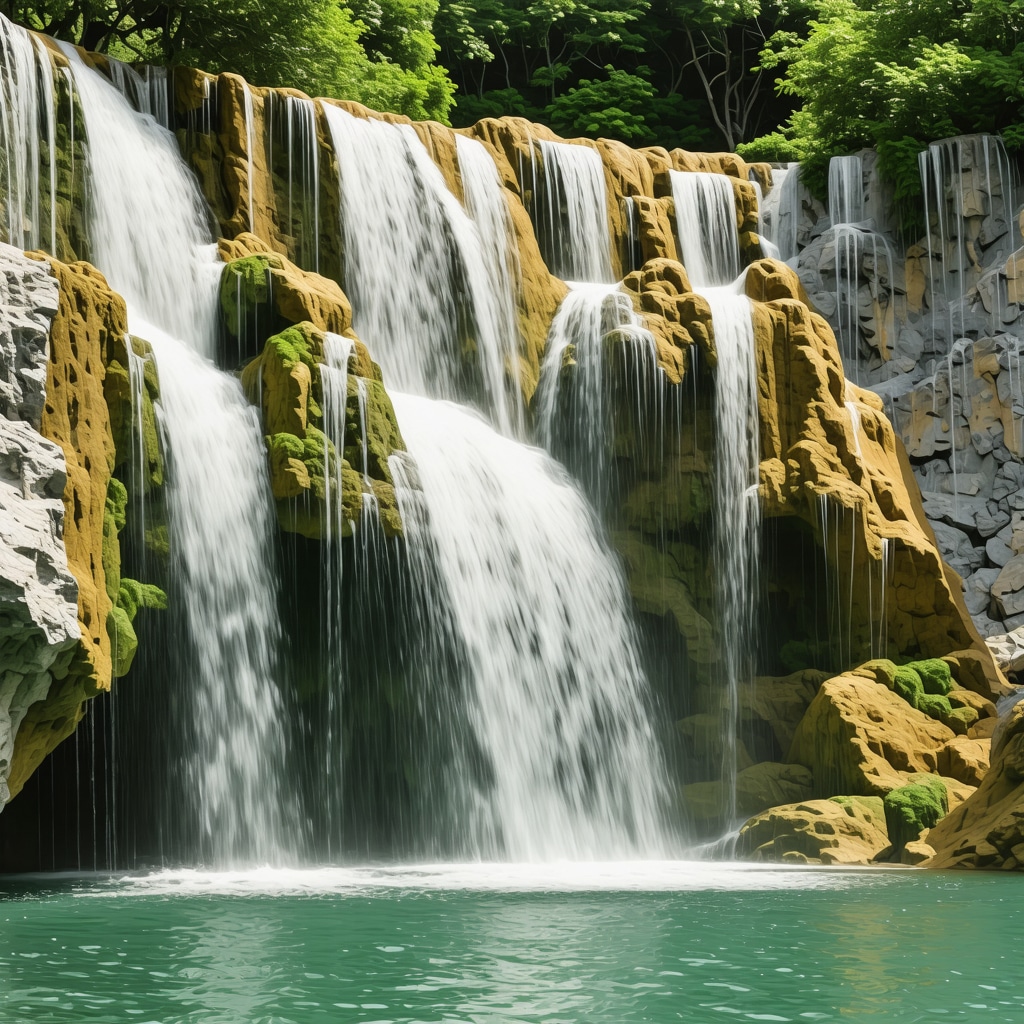 Breathtaking view of Kravice Waterfalls with lush greenery and flowing water.