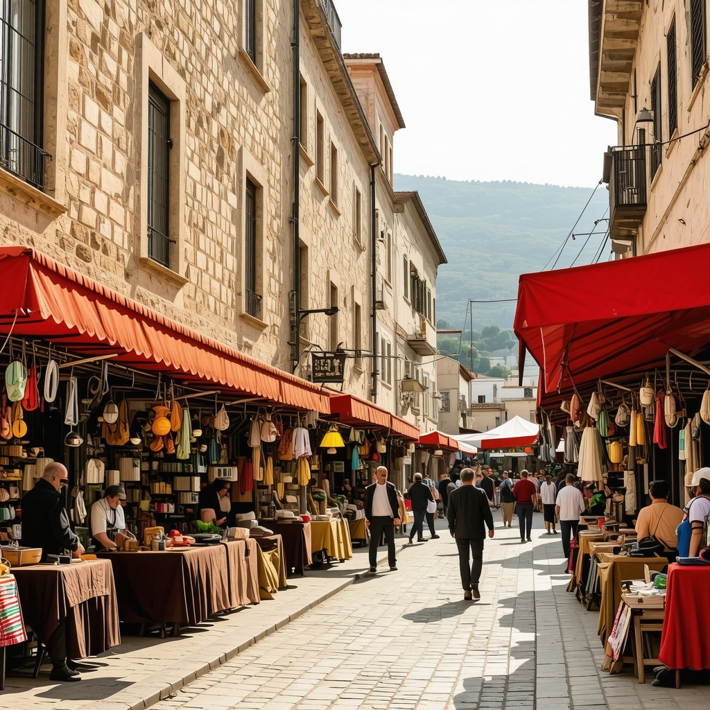 Kruja'nın sokaklarında geleneksel el sanatları ve tarihi yapılar