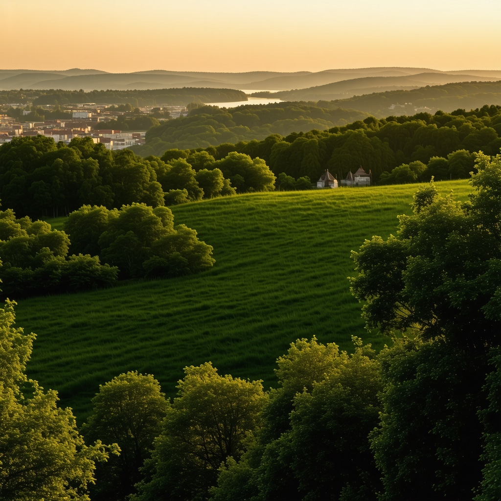 Panoramic view of hiking trails and medieval ruins in Ljubljana at sunset