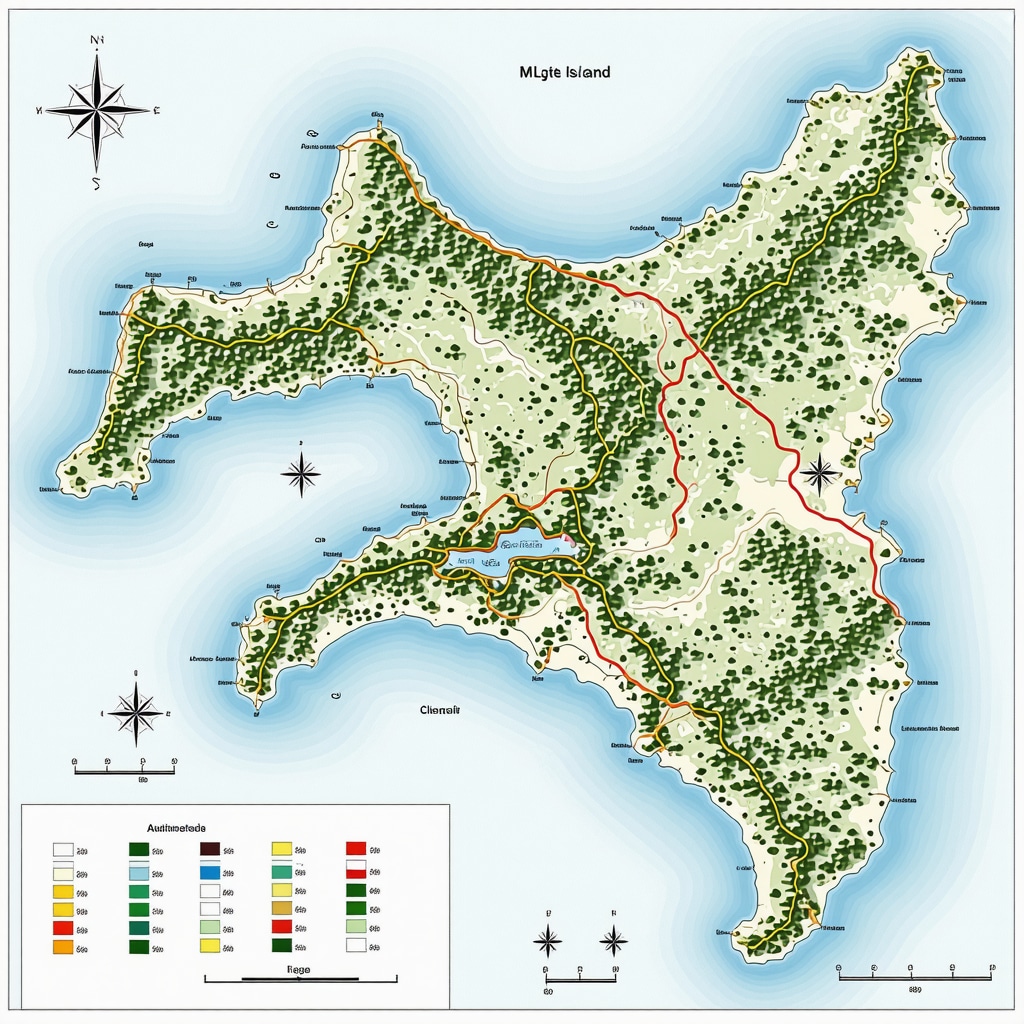 Map of Mljet Island highlighting ecological zones, historical landmarks, hiking trails, and visitor data visualizations