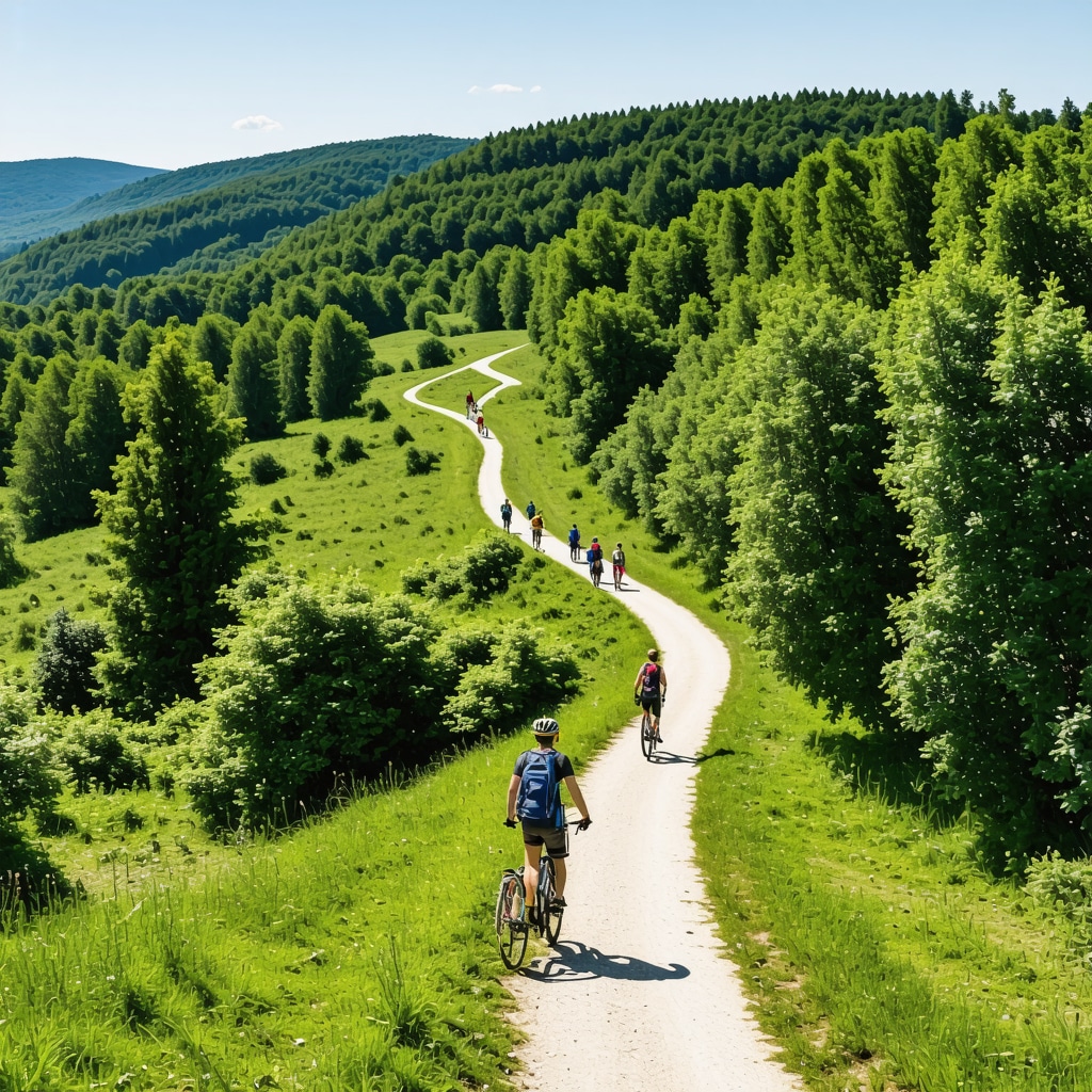 Panoramic view of Niš city with lush forests and marked hiking and cycling trails demonstrating sustainable tourism