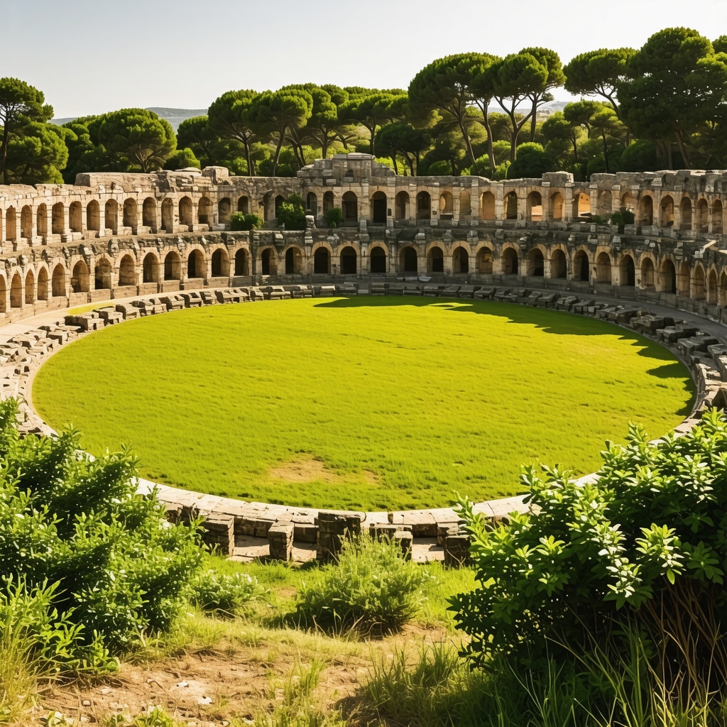 Pula'daki antik Roma tiyatrosu ve doğal güzelliklerin uyumu
