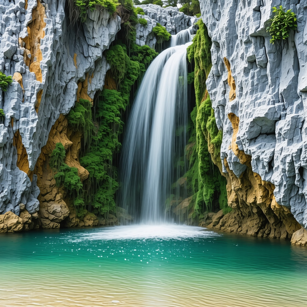 Scenic waterfalls surrounded by lush greenery in Rhodes, Greece