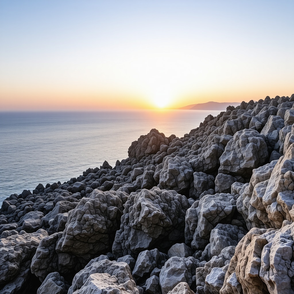 Santorini'de gün batımı ve volkanik kayalıklar