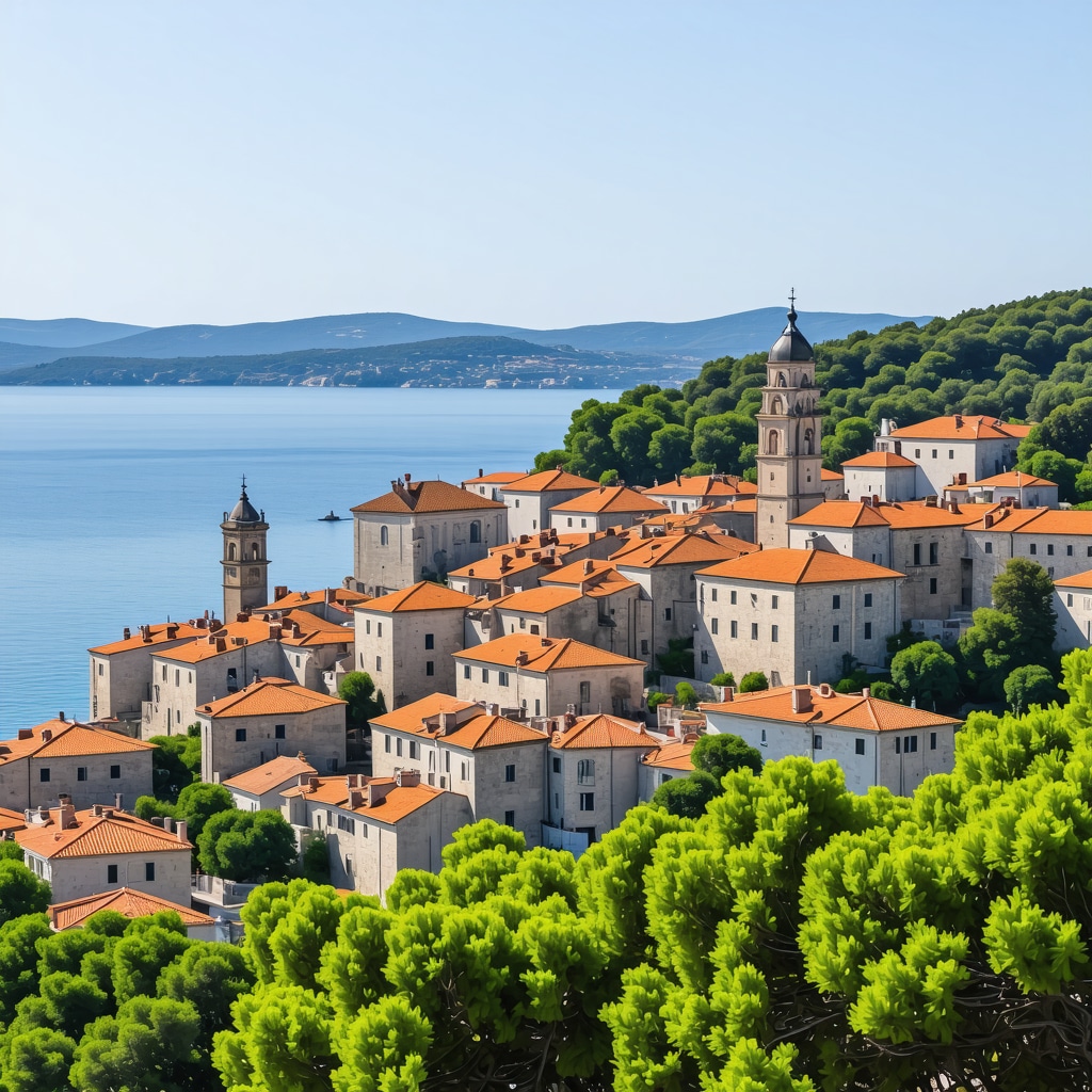 Beautiful panoramic view of Šibenik with historic buildings and the sea