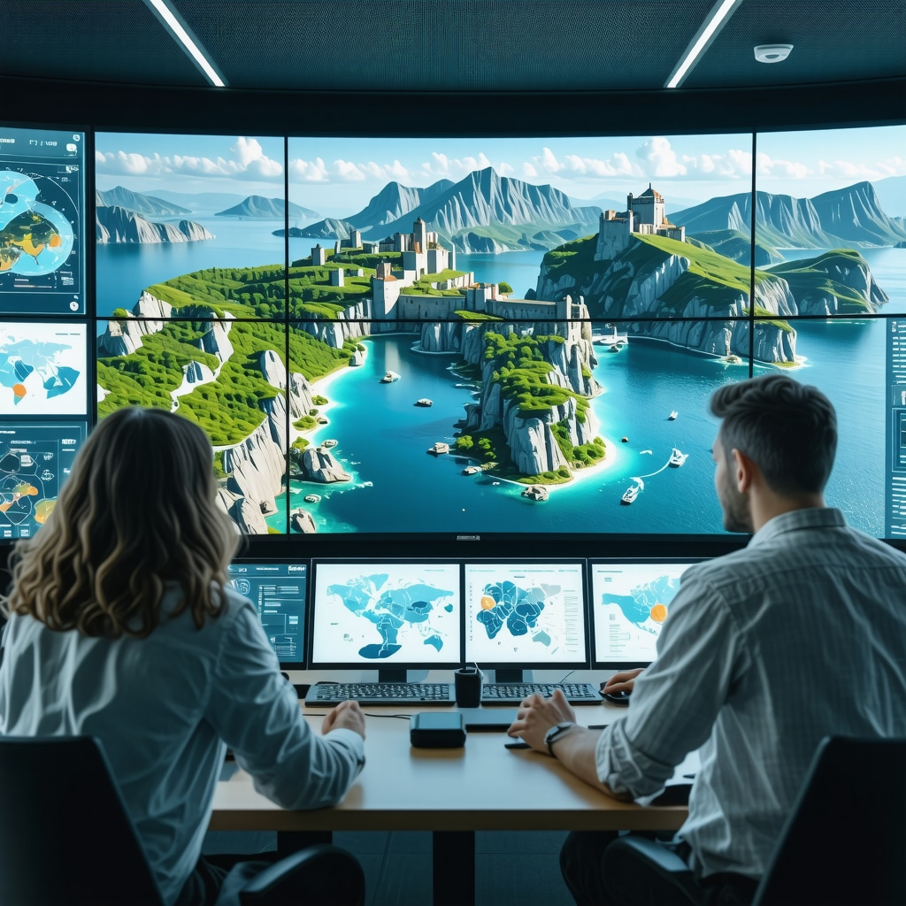 Futuristic tourism control room with digital maps and data analytics for Senj region