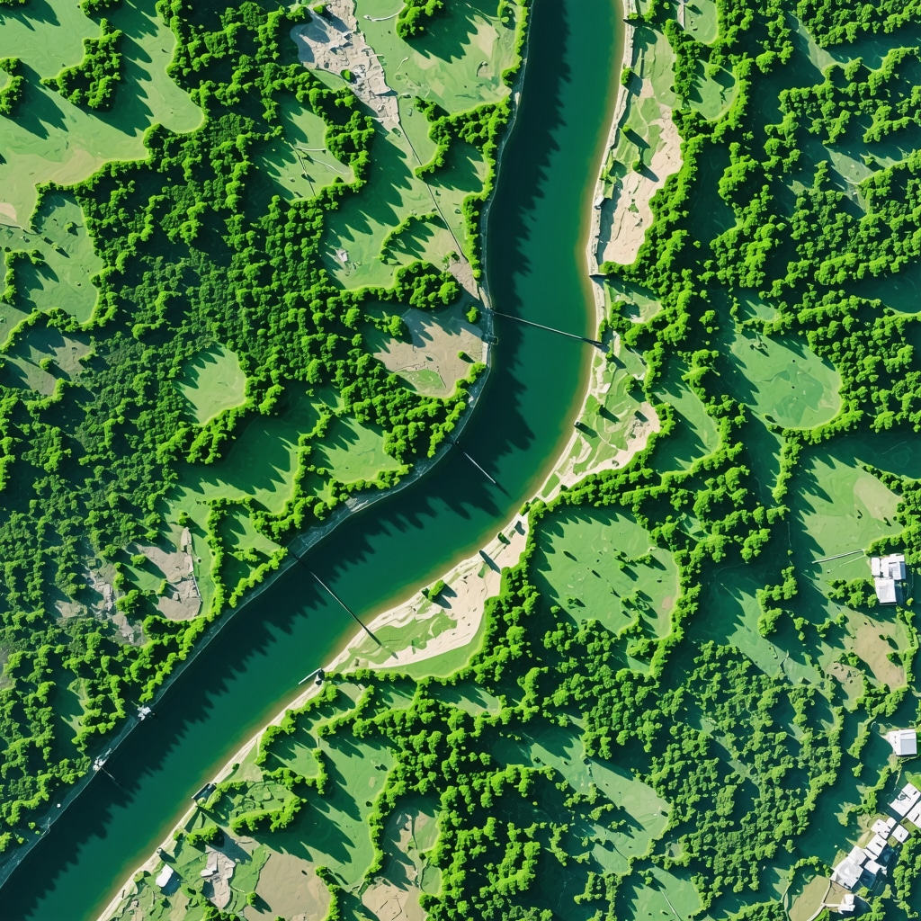 Drone ile Smederevo Tuna Nehri ekosisteminin havadan görünümü ve yapay zeka destekli analiz grafiklerinin dijital temsili