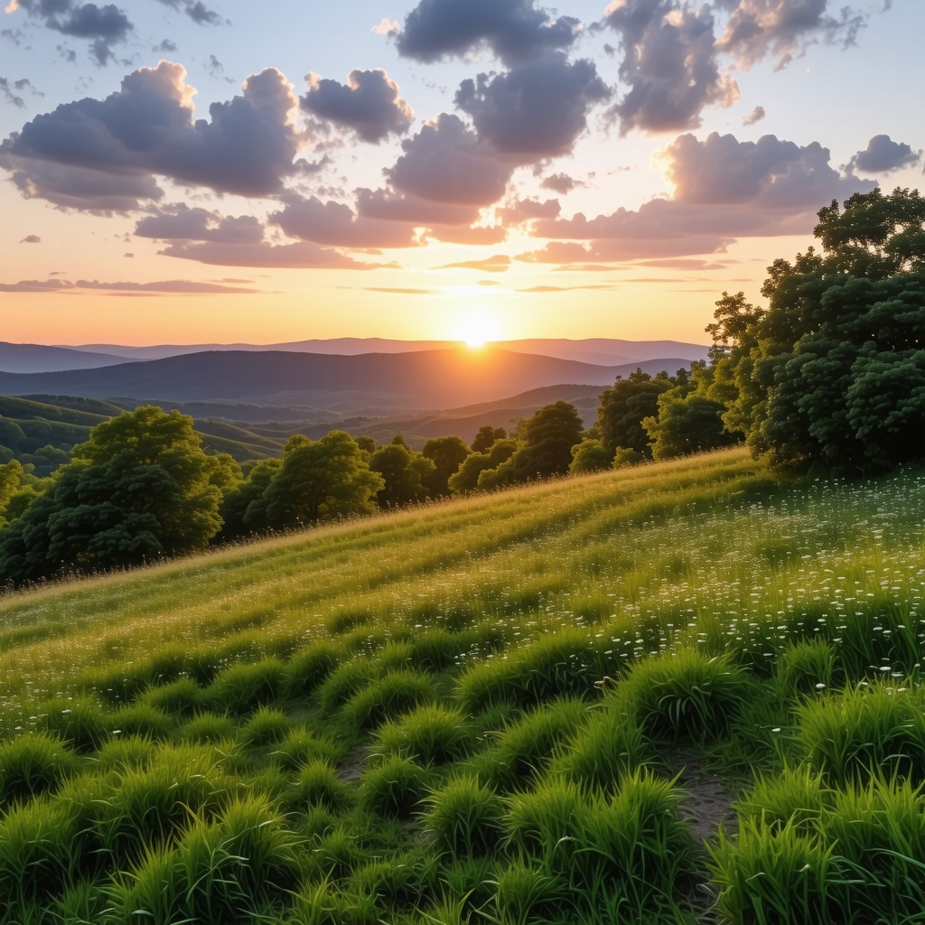 Sunset view of Međugorje's peaceful natural landscape with spiritual ambiance